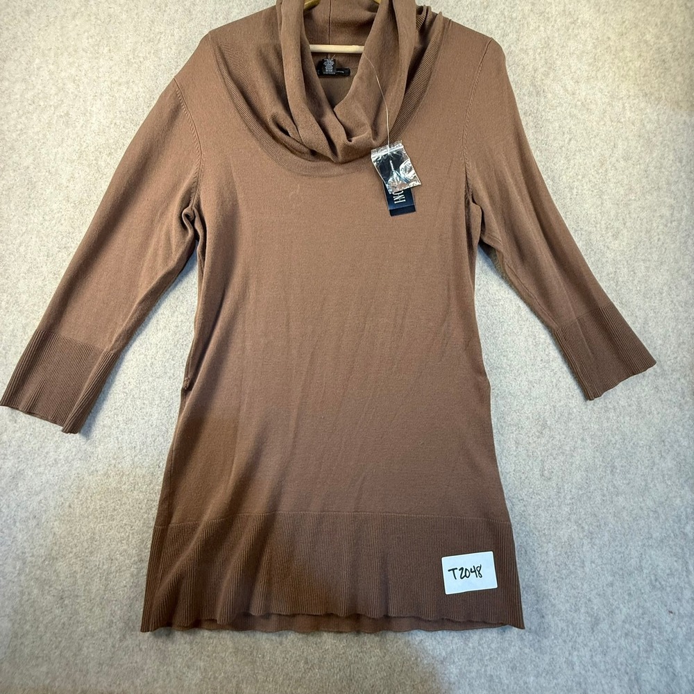 INC International Concepts Brown Cowl Neck 3/4 Sleeve Sweater Womens Large‎ NWT